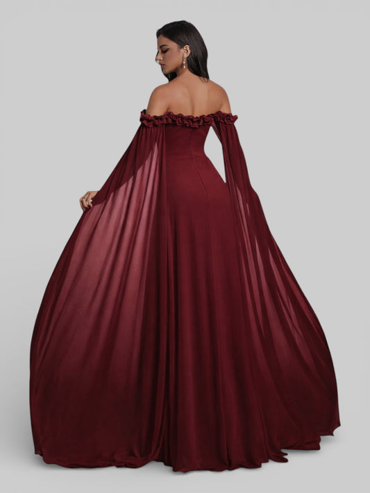 Vestido de Festa Ombro a Ombro Flowers com Capa - Aurea Dress
