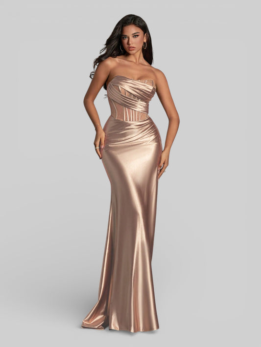Vestido de Festa Luxo Corpete sem Alças Suiça - Aurea Dress