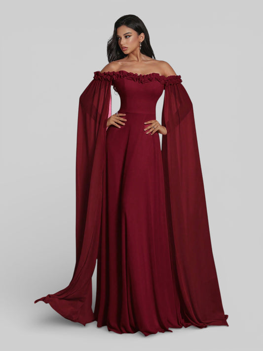 Vestido de Festa Ombro a Ombro Flowers com Capa - Aurea Dress