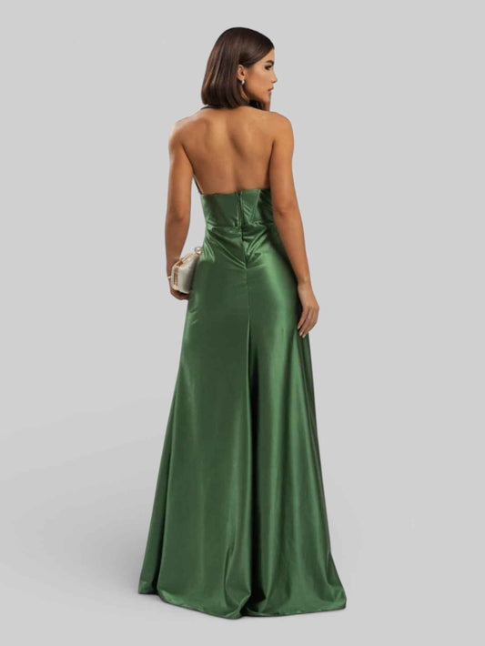 Vestido de Festa Acetinado com Fenda Vellar