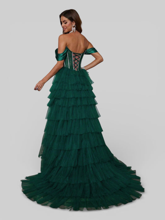 Vestido de Festa Super Luxo Cascata Corpete Paetê - Aurea Dress