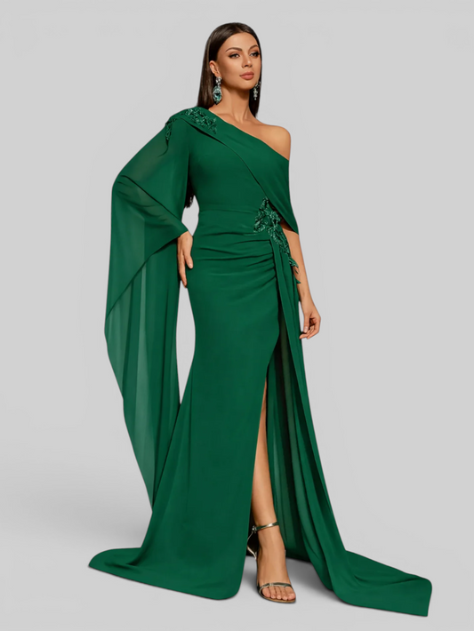 Vestido de Festa Luxo Capa e Calda Formal Dress