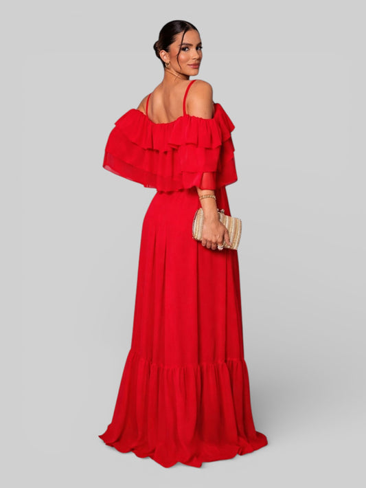 Vestido Longo de Festa com Babados Maura - Aurea Dress