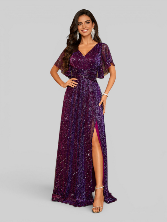 Vestido de Festa Longo com Fenda Lurex Mavilla
