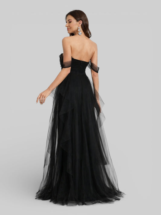 Vestido Longo de Festa em Camadas Ombro a Ombro Siena - Aurea Dress