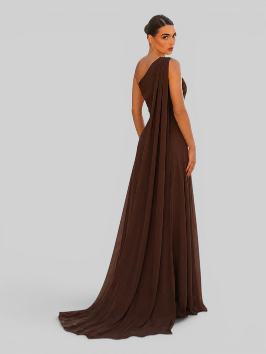 Vestido de Festa Longo Nula Manga com Capa Bordado Moscou