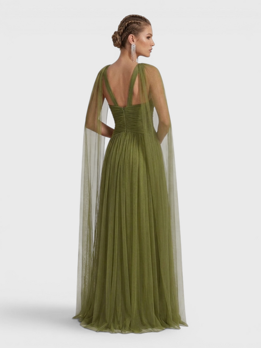 Vestido de Festa Longo com Capa Gola Halter Strass