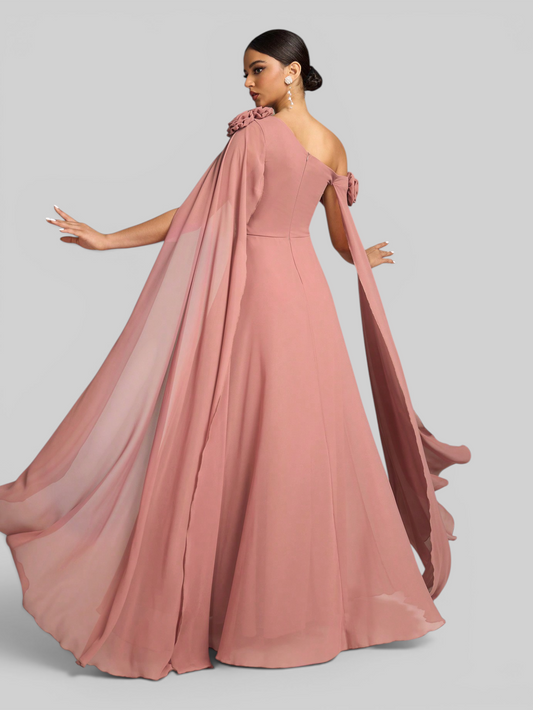 Vestido de Festa Longo com Capa dupla Flores Aurora