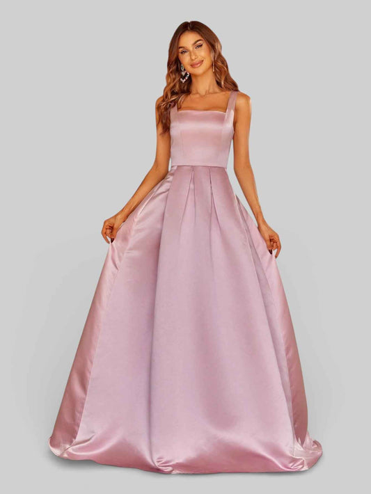 Vestido de Festa Gola Quadrada Acetinado