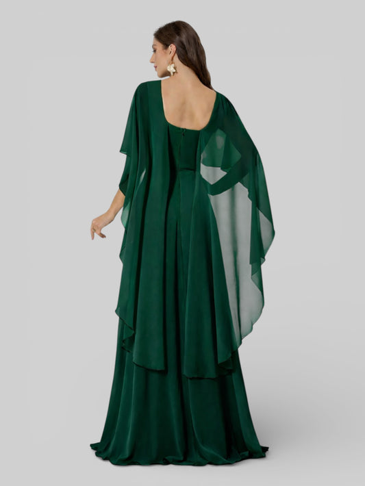 Vestido de Festa Longo Bordado com Capa Aurora Flowers - Aurea Dress