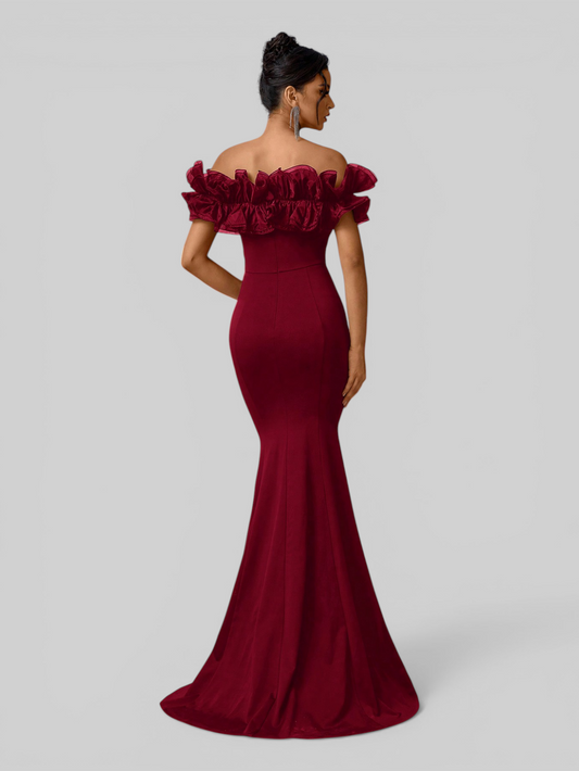 Vestido de Festa Longo Ombro a Ombro Flores Iris