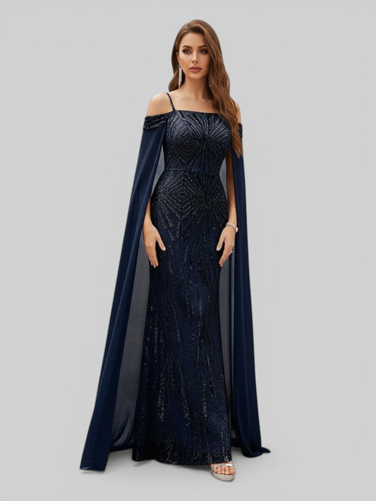 Vestido de Festa Longo Paetê com Capa Aurea Dress