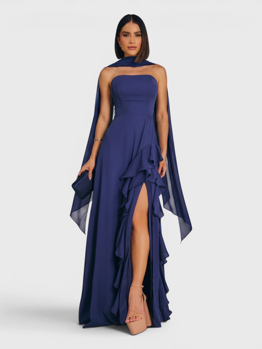 Vestido de Festa Longo Tomara que Caia Camadas Echarp Letz