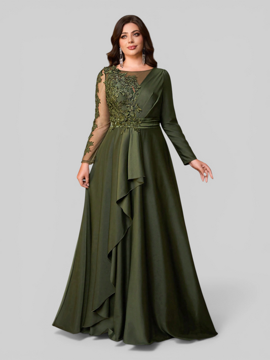 Vestido de Festa Manga Longa Plus Size Bordado Samira