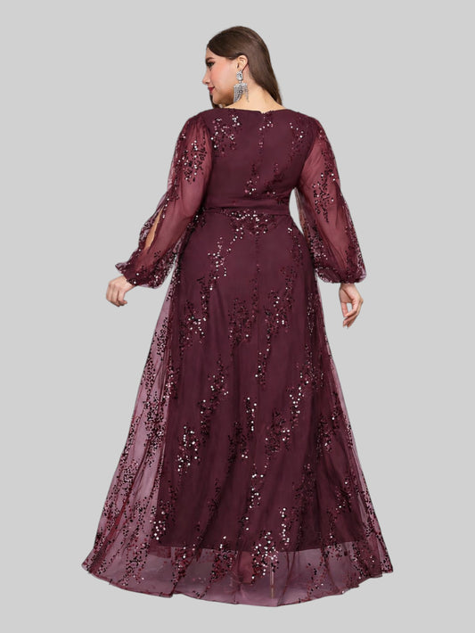 Vestido de Festa Manga Longa Plus Size Lantejoulas - Aurea Dress