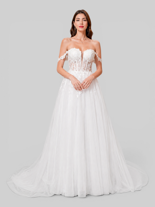 Vestido de Noiva Tule Bordado Corpete Amélia