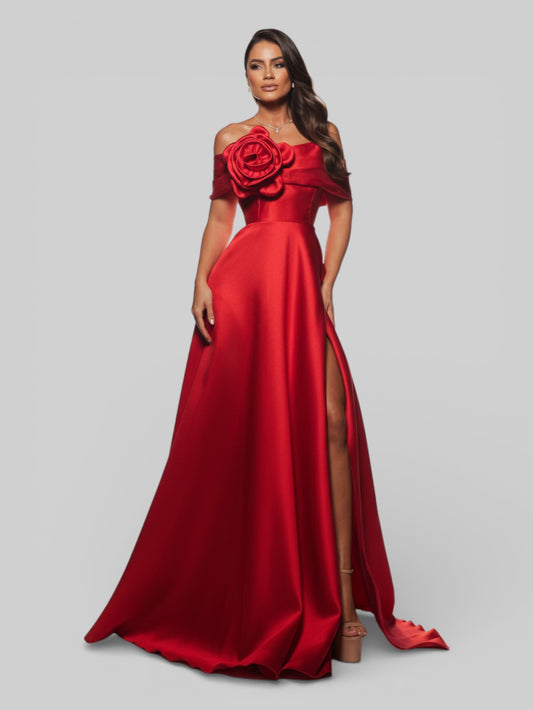 Vestido de Festa com Fenda Zibeline Flowers - Aurea Dress