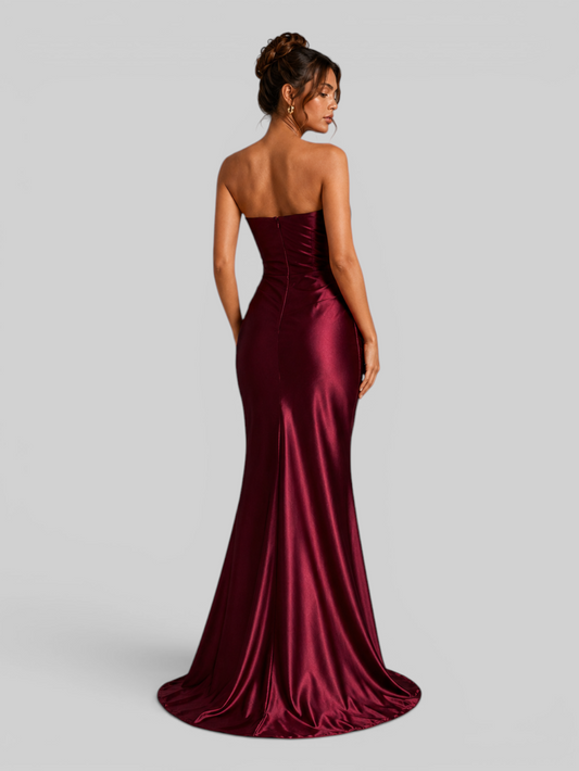 Vestido de Festa Longo Acetinado Tomara que Caia com Paetê Penelope