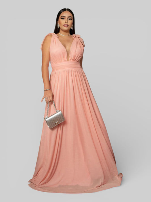 Vestido Longo de Festa Tule Amarração Ravena - Aurea Dress