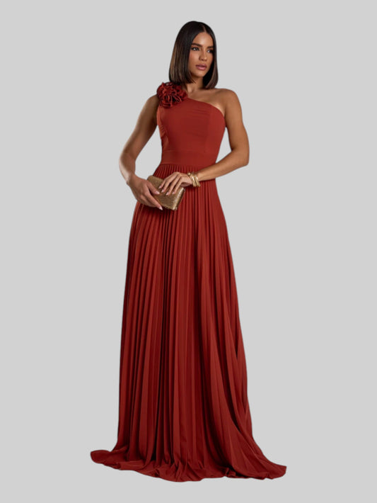 Vestido de Festa Longo Alça Única Plissado Florence
