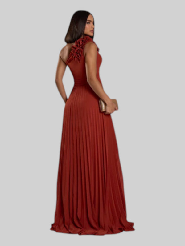 Vestido de Festa Longo Alça Única Plissado Florence