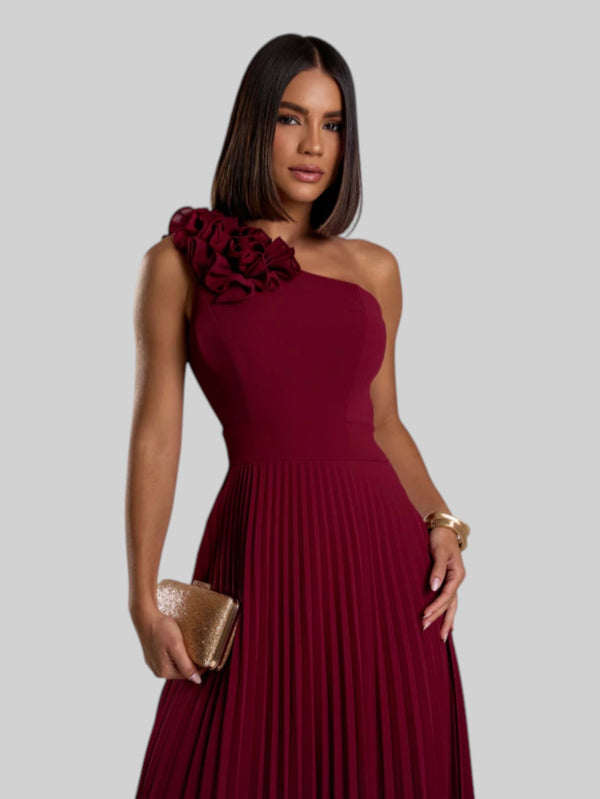 Vestido de Festa Longo Alça Única Plissado Florence