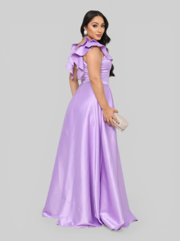 Vestido de Festa Longo com Fenda Camille Babados