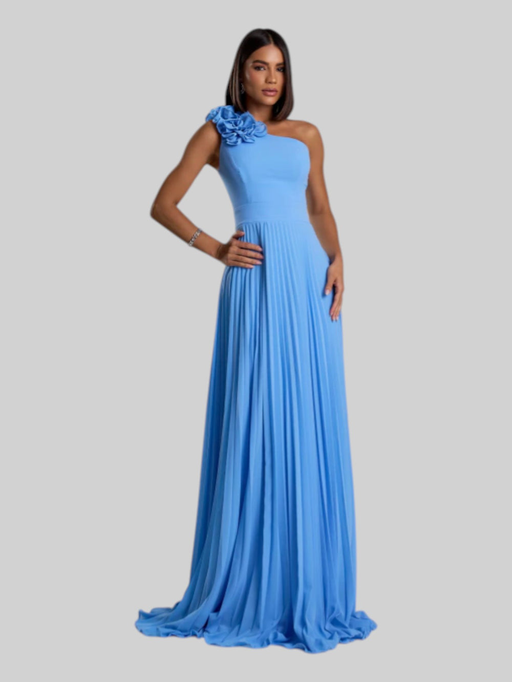 Vestido de Festa Longo Alça Única Plissado Florence