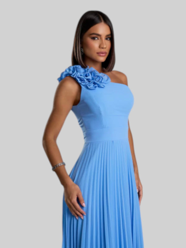 Vestido de Festa Longo Alça Única Plissado Florence