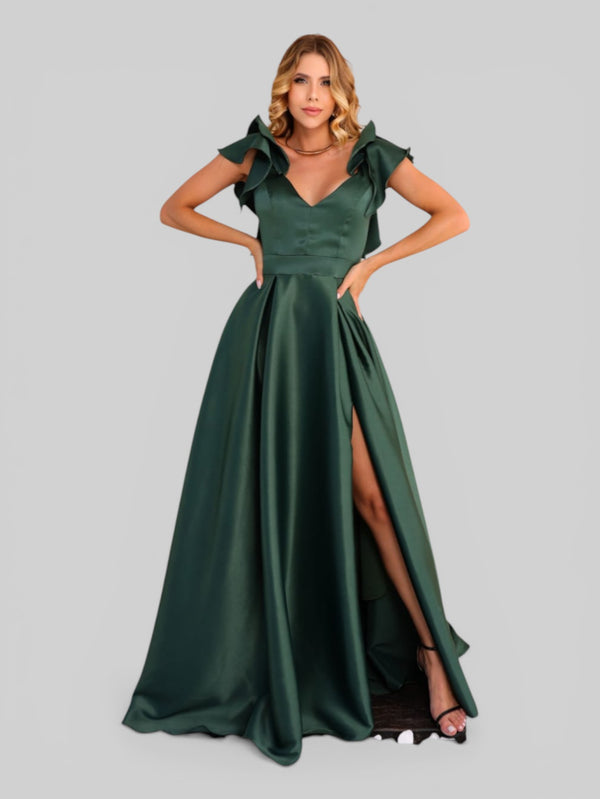 Vestido de Festa Longo com Fenda Camille Babados