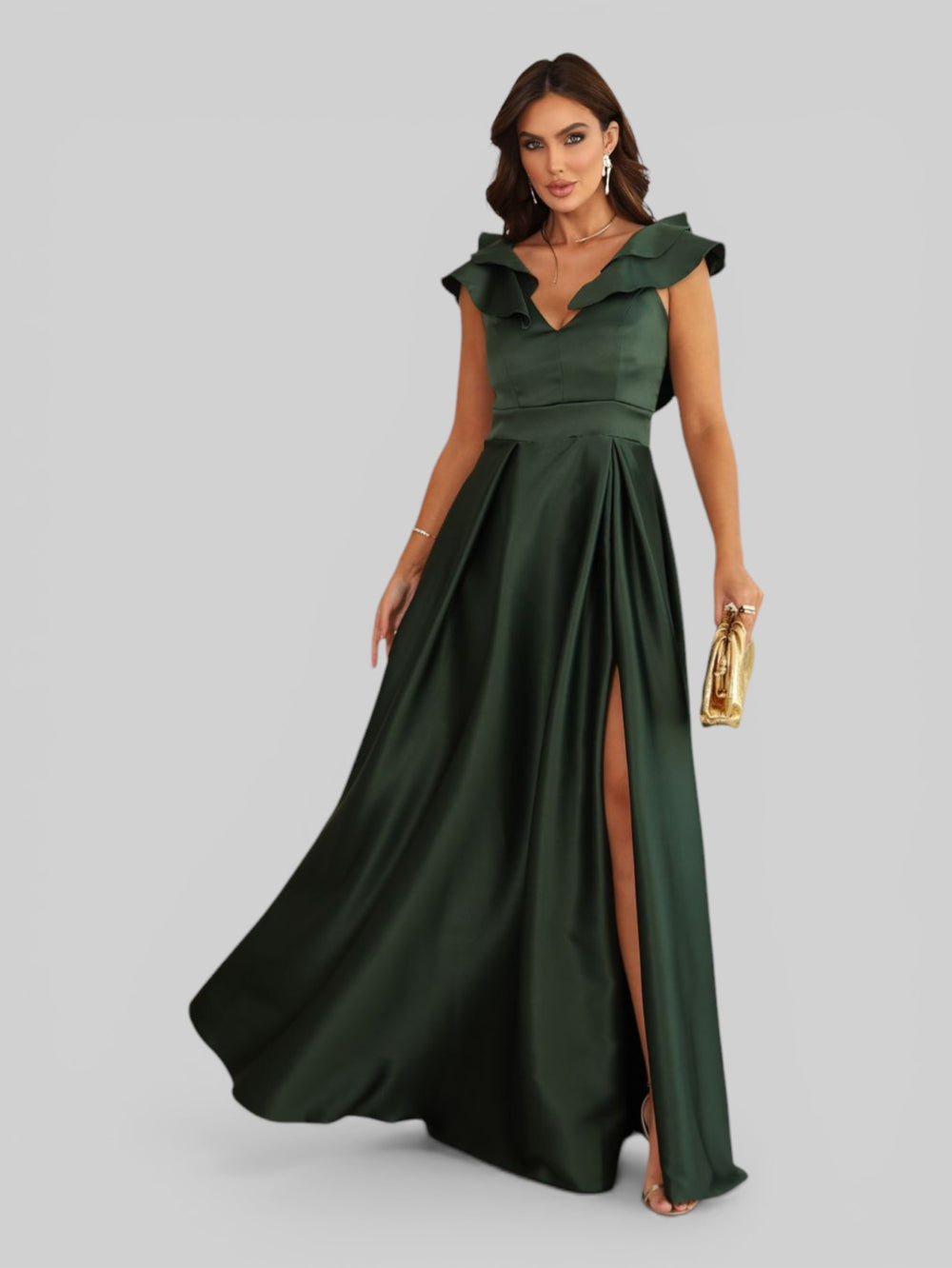 Vestido de Festa Longo com Fenda Camille Babados