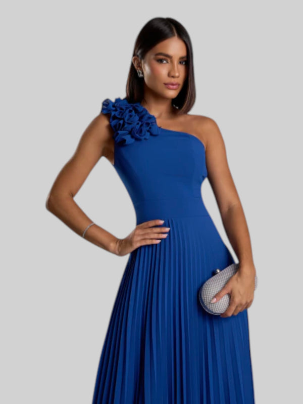 Vestido de Festa Longo Alça Única Plissado Florence