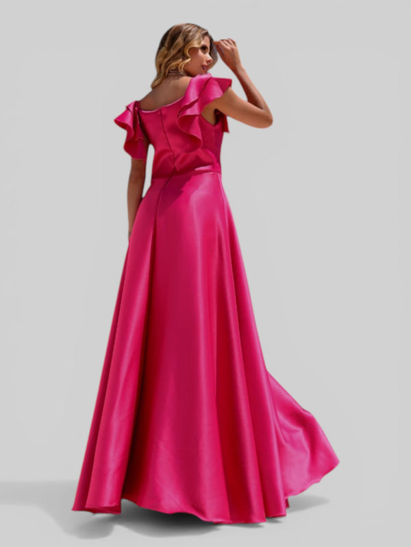 Vestido de Festa Longo com Fenda Camille Babados