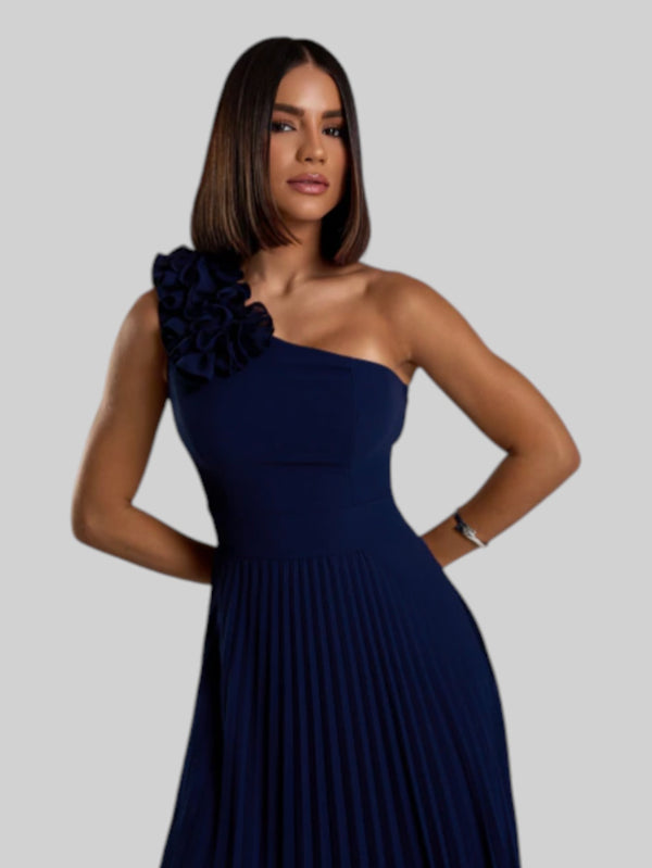 Vestido de Festa Longo Alça Única Plissado Florence