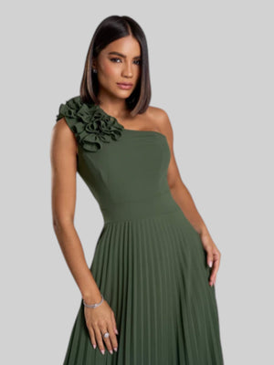 Vestido de Festa Longo Alça Única Plissado Florence