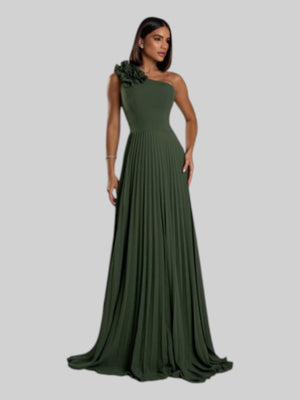 Vestido de Festa Longo Alça Única Plissado Florence