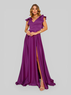 Vestido de Festa Longo com Fenda Camille Babados