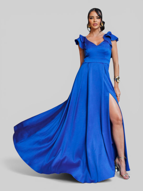 Vestido de Festa Longo com Fenda Camille Babados