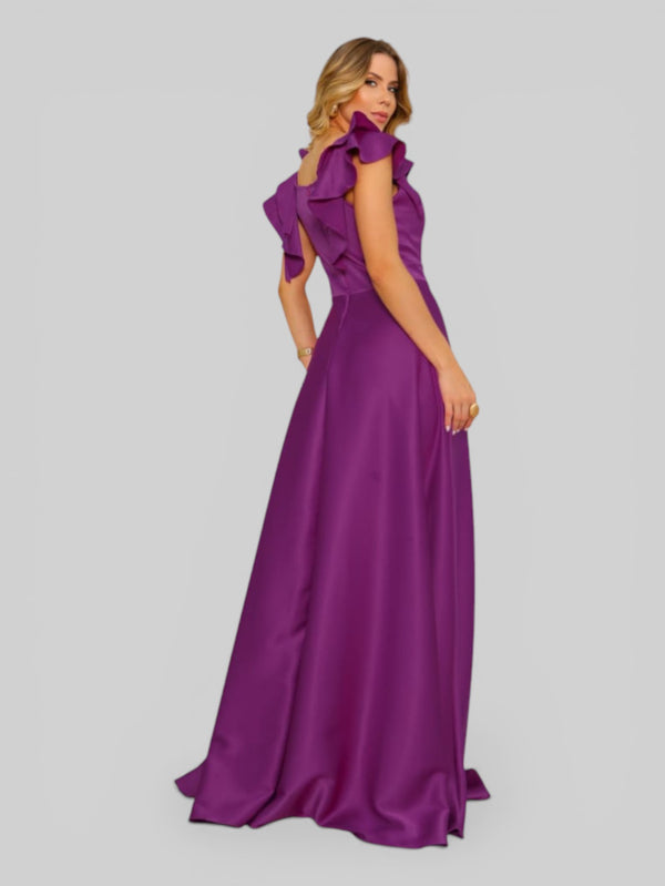 Vestido de Festa Longo com Fenda Camille Babados