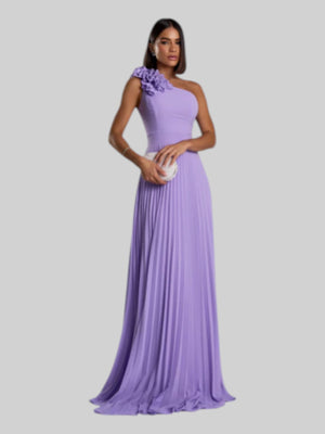 Vestido de Festa Longo Alça Única Plissado Florence