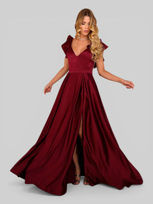 Vestido de Festa Longo com Fenda Camille Babados