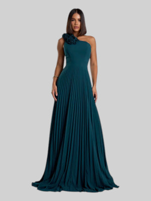 Vestido de Festa Longo Alça Única Plissado Florence