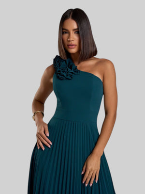 Vestido de Festa Longo Alça Única Plissado Florence