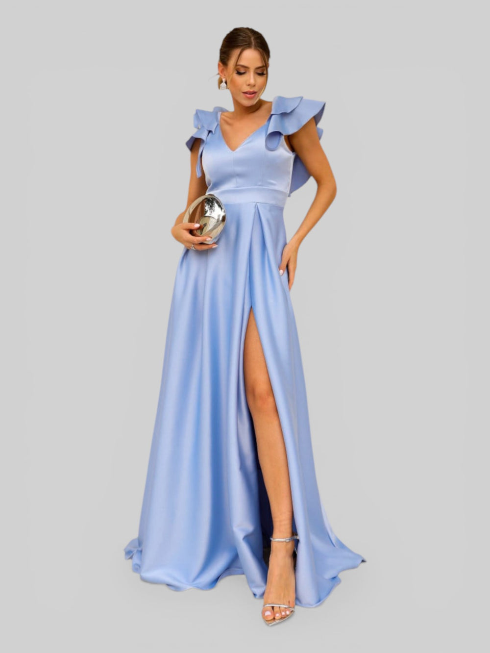 Vestido de Festa Longo com Fenda Camille Babados