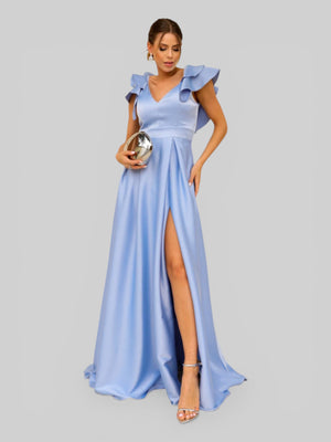 Vestido de Festa Longo com Fenda Camille Babados