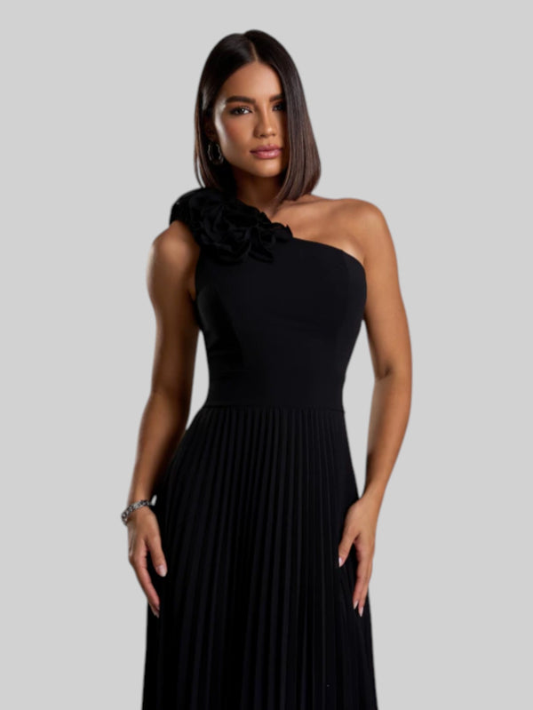 Vestido de Festa Longo Alça Única Plissado Florence