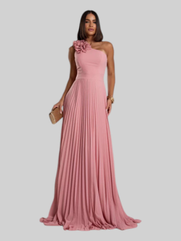 Vestido de Festa Longo Alça Única Plissado Florence