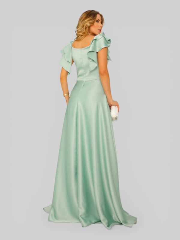 Vestido de Festa Longo com Fenda Camille Babados