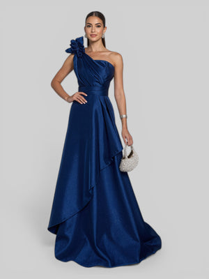 Vestido de Festa Longo Nula Manga com Flor Drape - Aurea Dress