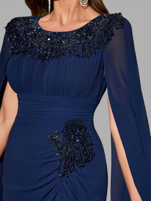 Vestido de Festa Longo Bordado com Capa Dupla Aurora - Aurea Dress